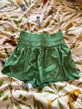 FP Movement by Free People High-Waist Green Smocked Waist Shorts